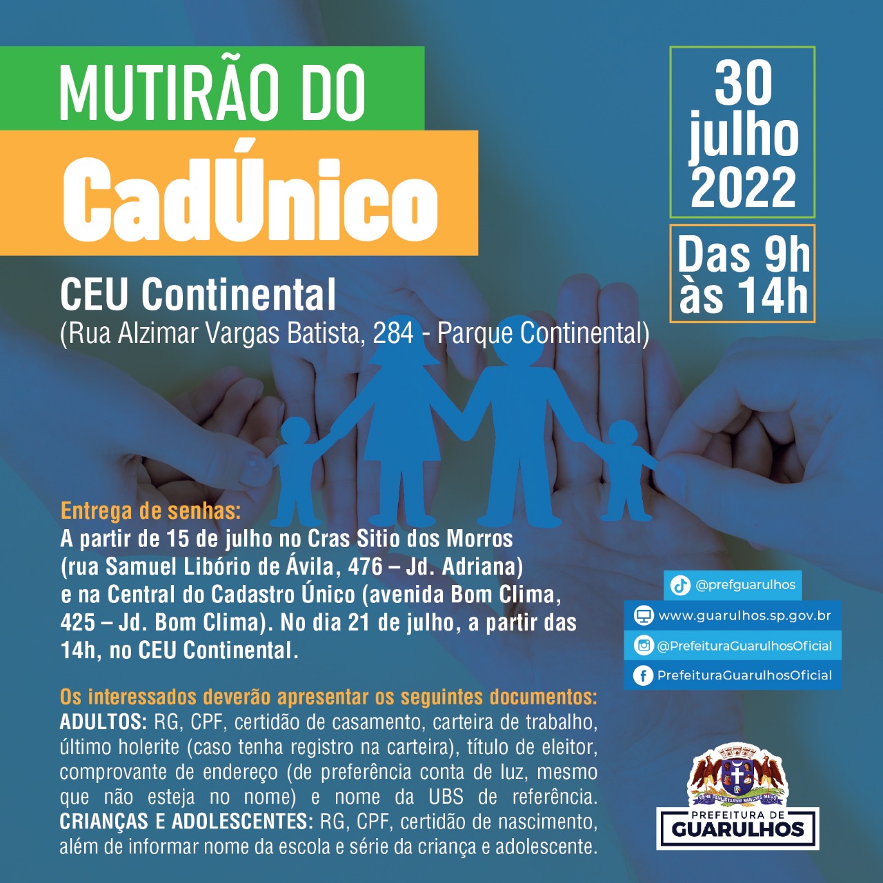 Próximo mutirão do CadÚnico acontecerá no CEU Continental em 30 de julho |  Prefeitura de Guarulhos