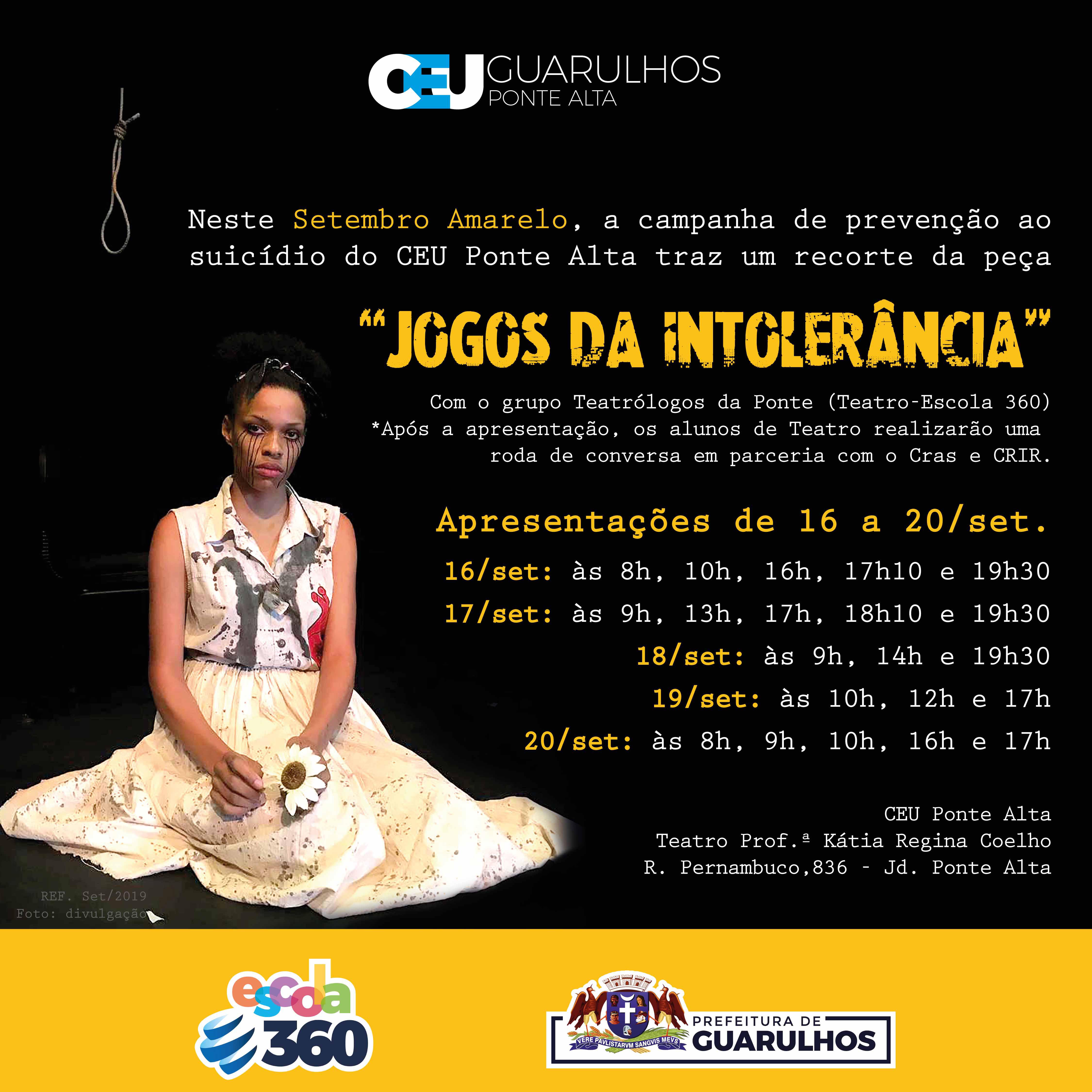 Prefeitura de Guarulhos - Em virtude do Setembro Amarelo, mês de prevenção  ao suicídio, entre os dias 16 e 20 de setembro o CEU Ponte Alta, em  parceria com a Escola 360